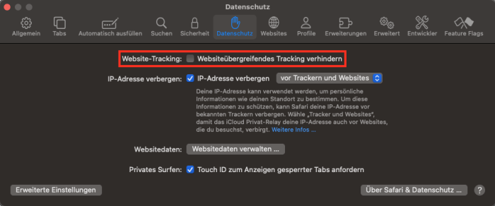 Safari Websiteübergreifendes Tracking